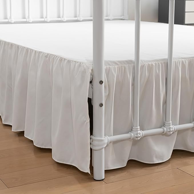 Bed Skirt Twin Size Ruffled Bed Skirt with Split Corners, 22 Inch Drop Dust Ruffle Bed Skirts with Platform, Ivory, Twin - 22" Drop