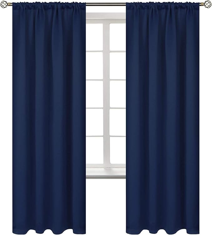BGment Rod Pocket Blackout Curtains for Bedroom - Thermal Insulated Room Darkening Curtain for Living Room, 42 x 72 Inch, 2 Panels, Navy Blue