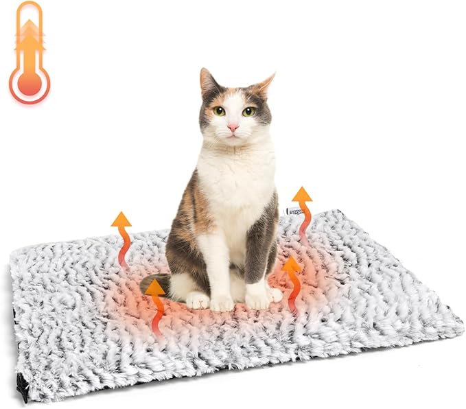 Nobleza Self Warming Cat Bed, Super Soft Thermal Dog Crate Bed Mat for Sleeping, Washable Anti-Slip Self Heating Pet Kennel Pad for Small Medium Cats Dogs Indoor Outdoor (White&Grey, S)