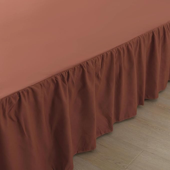 Bed Skirt Queen Size Ruffled Bed Skirt with Split Corners, 16 Inch Drop Dust Ruffle Bed Skirts with Platform, 16'' Queen, Rust