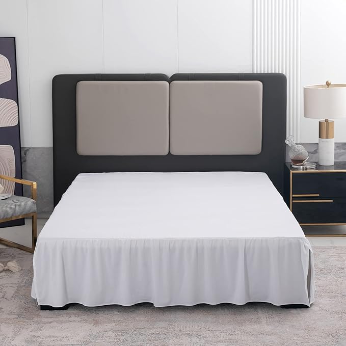 TSUTOMI Bed Skirt Twin Size Ruffled Bed Skirt with Split Corners, 14 Inch Drop Dust Ruffle Bed Skirts with Platform, Gathered Style, 100% Microfiber, White