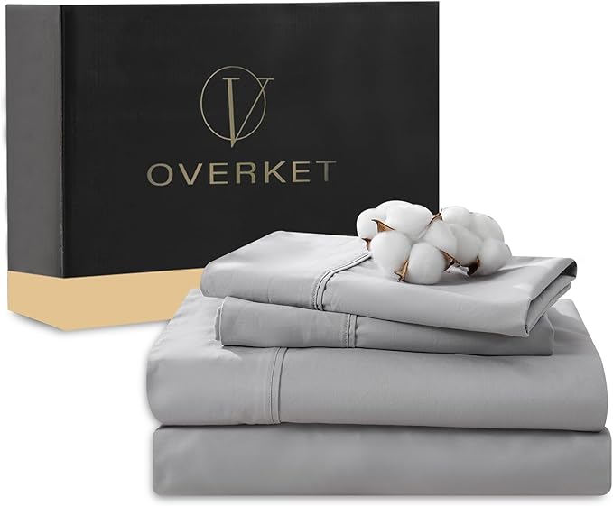100% Egyptian Cotton Sheets King Size 4PCS 1000 Thread Count Sateen Weave Soft Breathable 16-Inch Deep Pocket （King,Grey）