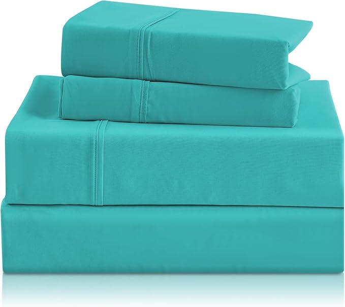 Breathable Cooling Full Sheet Set - Hotel Luxury 4 Piece Deep Pocket Sheets for Full Size Bed, Fits 16" Mattress, Easy Care Wrinkle Free Bedding Sheet and Pillowcase Set, Turquoise