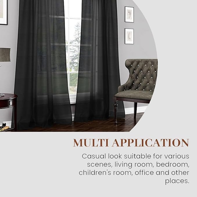 Dreaming Casa Black Sheer Curtains 204 Inches Long, Rod Pocket & Back Tab Light Filtering Textured Sheers for Living Room Bedroom, 2 Panels, Each 52" W x 204" L