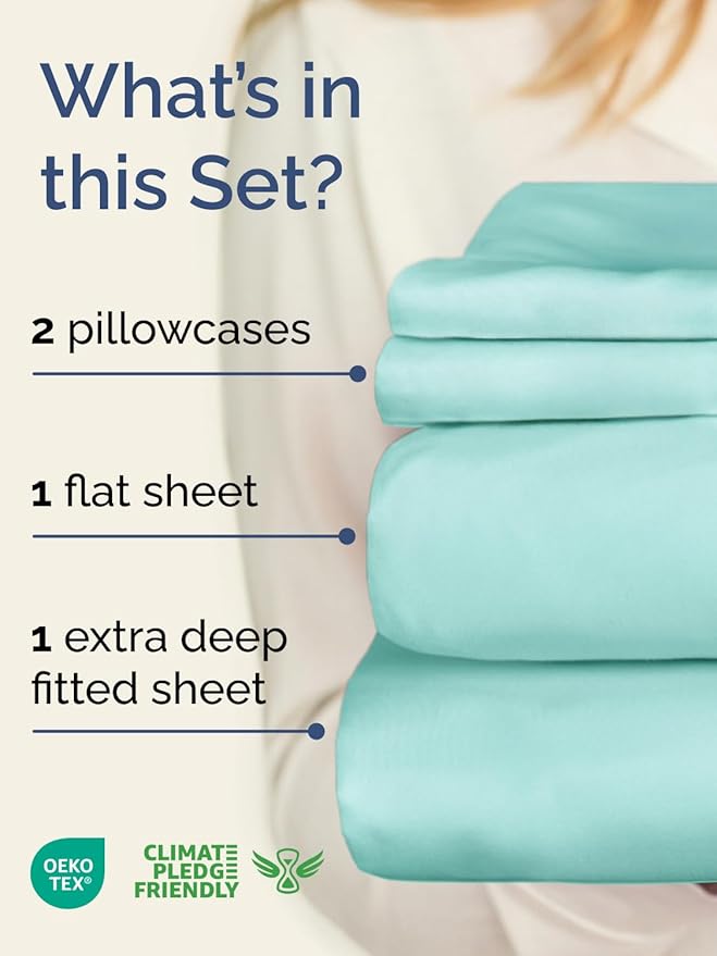 Extra Deep Pocket Queen Sheet Set - 4 Piece Breathable & Cooling Bed Sheets - Hotel Luxury Sheet Set - Soft, Wrinkle Free and Comfy - Easily Fits Extra Deep Mattresses - Deep Pocket Spa Blue Sheets