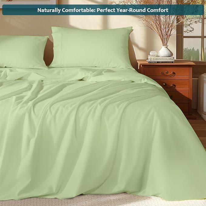 Luxury Queen Sleeper Sofa Bed Sheet Set,100% Egyptian Cotton, 338 Thread Count, Queen Size (60 x74 +6 Inch Deep Pocket) Soft and Light Weight 4pcs Sofa Set (Sage Solid)