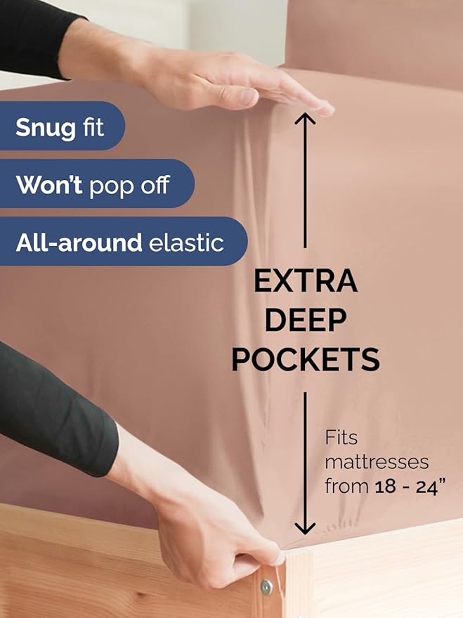 Extra Deep Pocket Queen Sheet Set - 4 Piece Breathable & Cooling Bed Sheets - Hotel Luxury Sheet Set - Ultra Soft, Wrinkle Free & Comfy - Easily Fits Extra Deep Mattresses - Deep Pocket Mauve Sheets