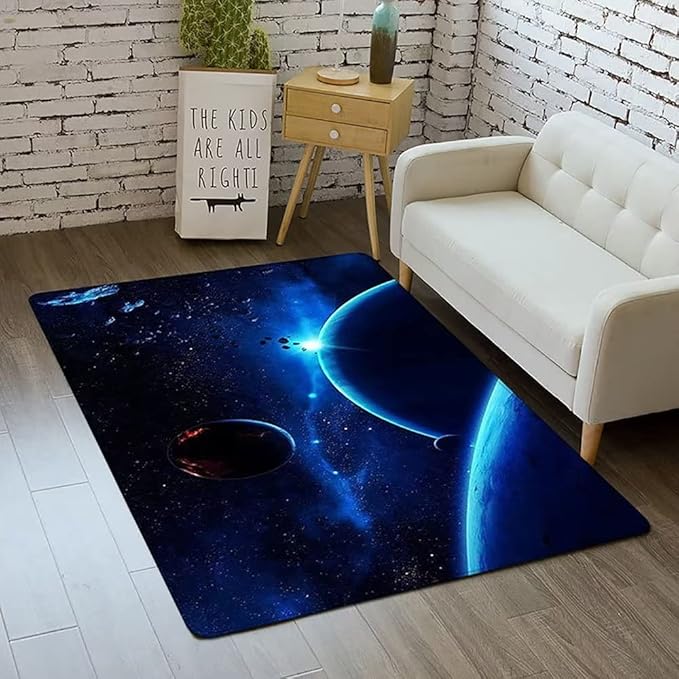 Outer Space Galaxy Area Rug for Boys Room 4x5 ft Soft Non-Slip Solar System 3D Planet Universe Rug for Kids Bedroom Living Room