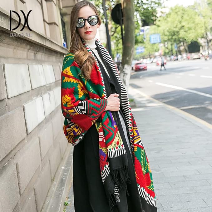 DANA XU 100% Merino Wool Extra Large Pashmina Blanket Travel Scarf Cashmere Wrap for Women Fall Winter Oversize Shawl Floral