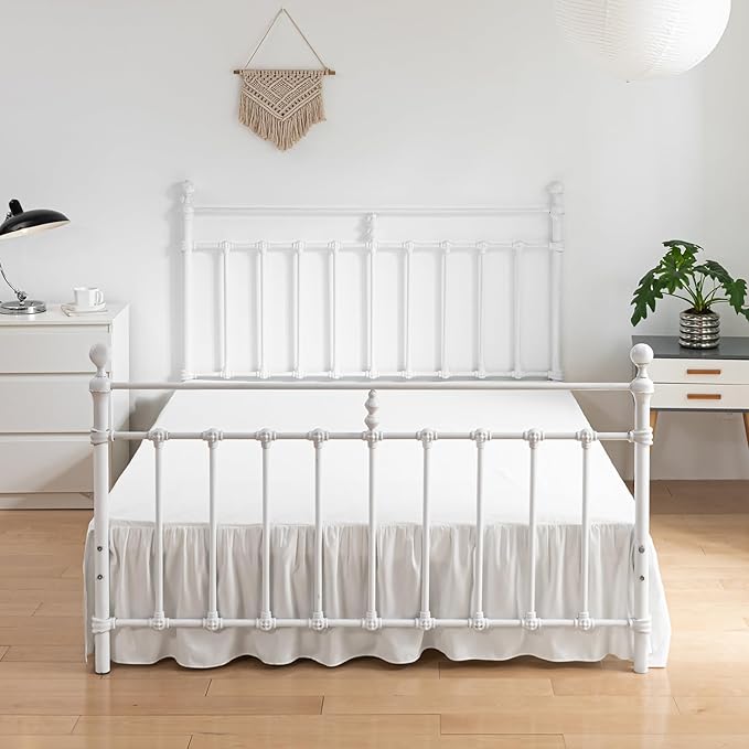 Bed Skirt Queen Size Ruffled Bed Skirt with Split Corners, 18 Inch Drop Dust Ruffle Bed Skirt with Platform, Ivory, Queen Size