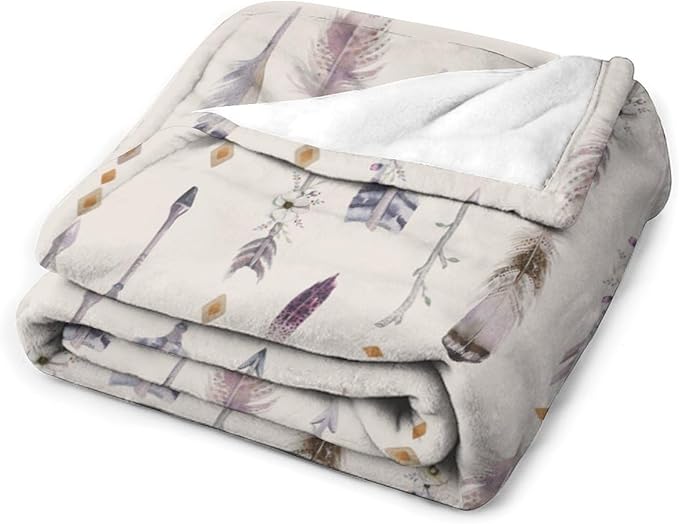 Boho Tribe Blanket, Bohemian Aztec Ethnic Tribe Native Tribal Arrows Feathers Print Pattern Throw Blanket for for Chair Bed Sofa Couch 30"x40"