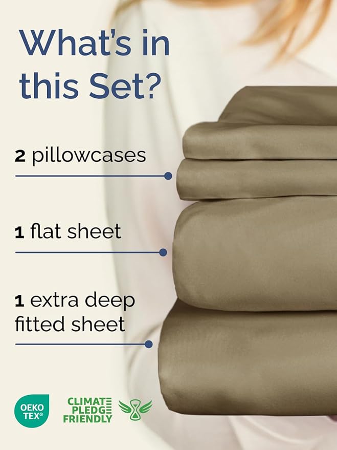 Extra Deep Pocket Full Sheets - 4 Piece Breathable & Cooling Bed Sheets - Hotel Luxury Bed Sheet Set - Soft, Wrinkle Free & Comfy - Easily Fits Extra Deep Mattresses - Deep Pocket Khaki Sheets Set