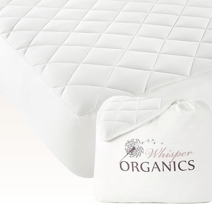 100% Cotton Organic Mattress Pad - Luxury Quilted Mattress Topper Protector Plush & Breathable Machine Washable Design - Fairtrade & GOTS Certified Premium 400GSM Thick with Deep Pocket (Cal King)