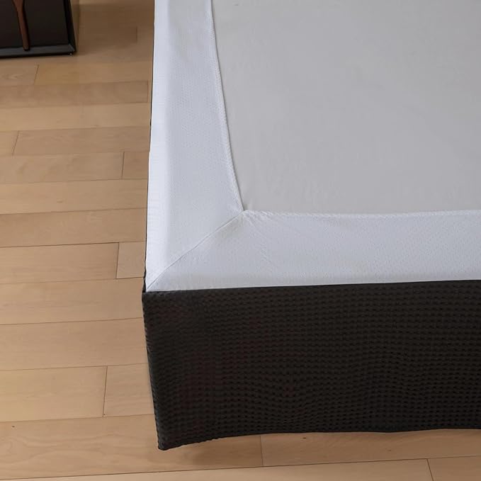 Queen Bed Skirt, Wrap Around Bed Skirt with Pleated Corner, 18 Inch Drop Pleated Waffle Weave Bedskirts, Anti-Slip, Microfiber, Black, 18'' Queen