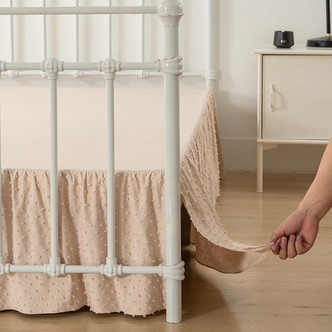 Tufted Dot Bed Skirt Queen Size,Ruffled Bed Skirt with Split Corners, Queen Bed Skirt 16 Inch Drop, Boho Queen Size Bed Skirt Cream for Ruffled Bed Skirt with Split Corners, Bed Skirt Queen Size