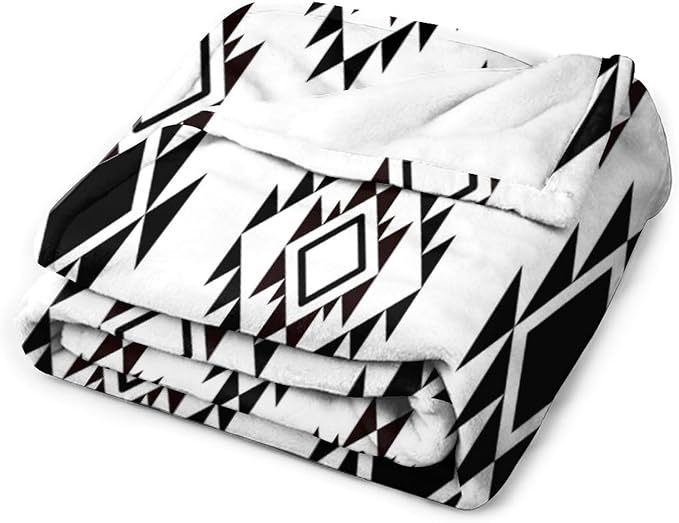 Boho Throw Blanket, Black and White Native Blankets, Vintage Tribal Aztec Printed Flannel Blanket for Chair Bed Sofa Couch 30"x40"