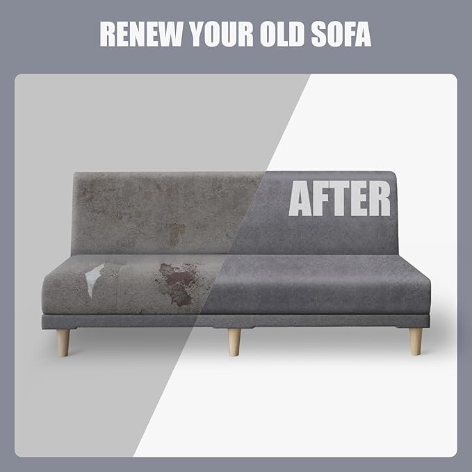 molasofa Leather Like Stretch Futon Slipcover Armless Futon Bed Sofa Cover Furniture Protector with Elastic Bottom, Soft and Washable Futon Cover for Sofa Bed Stay in Place（X Larger，Light Grey）