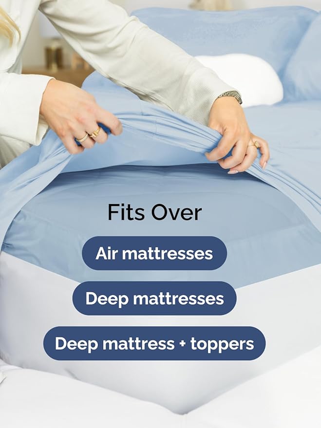 Extra Deep Full Fitted Sheet - Hotel Luxury Single Fitted Sheet Only - Easily Fits 18 inch to 24 inch Mattress - Ultra Soft, Wrinkle & Fade Free w/Extra Deep Pockets - Breathable & Comfy - Sky Blue