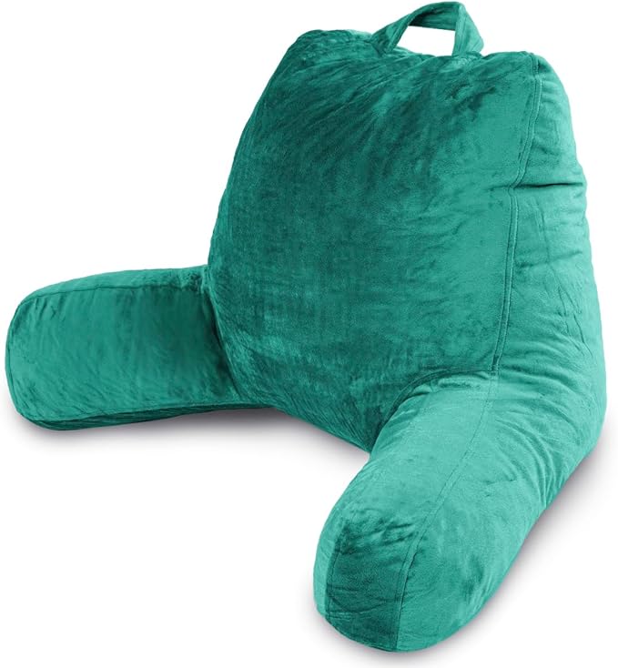 Milliard Reading Pillow with Arms, Teal, Shredded Memory Foam Back Pillow for Bed Sitting Up - Sit Up Backrest Support for Reading & Rest Bed - Washable Cover, Adjustable Comfort, CertiPUR Certified