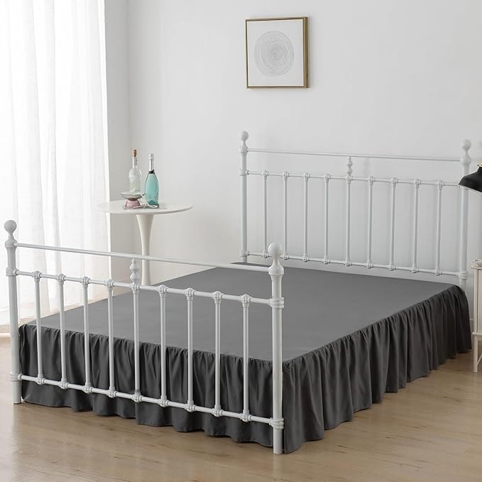 Bed Skirt King Size Ruffled Bed Skirts with Split Corners, 12 Inch Drop Dust Ruffle Bed Skirt with Platform, Darkgrey, 12" King
