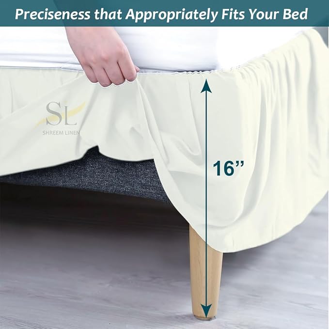 Shreem Linen Ruffled Bed Skirt with Split Corners, Gathered Style, 100% Microfiber, 16-Inch Drop, Dust Ruffle Bedskirt with Platform, King, Ivory