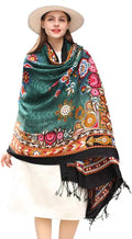 DANA XU 100% Merino Wool Pashmina Shawl for Women 96"x43", Oversized Cashmere Wrap with Tassels, Floral Travel Blanket Cape