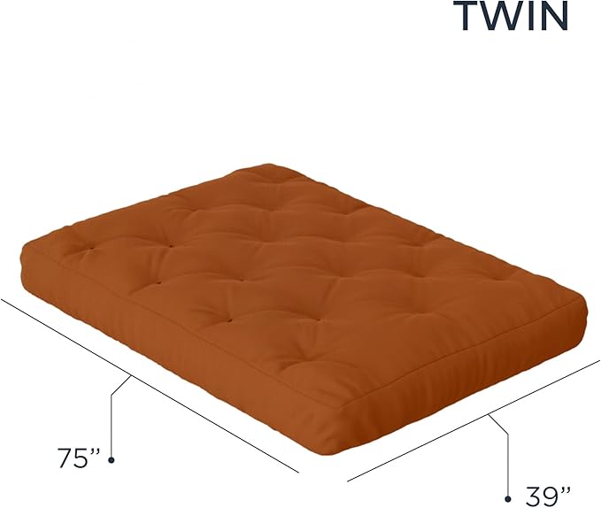Royal Sleep Products by The Futon Factory 6 inch Foam Futon Mattress - Solid Cinnamon Cover - Twin Size - CertiPUR Certified Foams - Made in USA - Replacement Mattress - (Frame not Included)