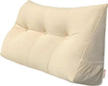Triangular Reading Bed Rest Pillow Large Bolster Cushion Headboard Backrest Wedge Pillow with Removable Cover and Two Large Side Pockets (Beige, Twin: 39 x 8 x 20 inches)
