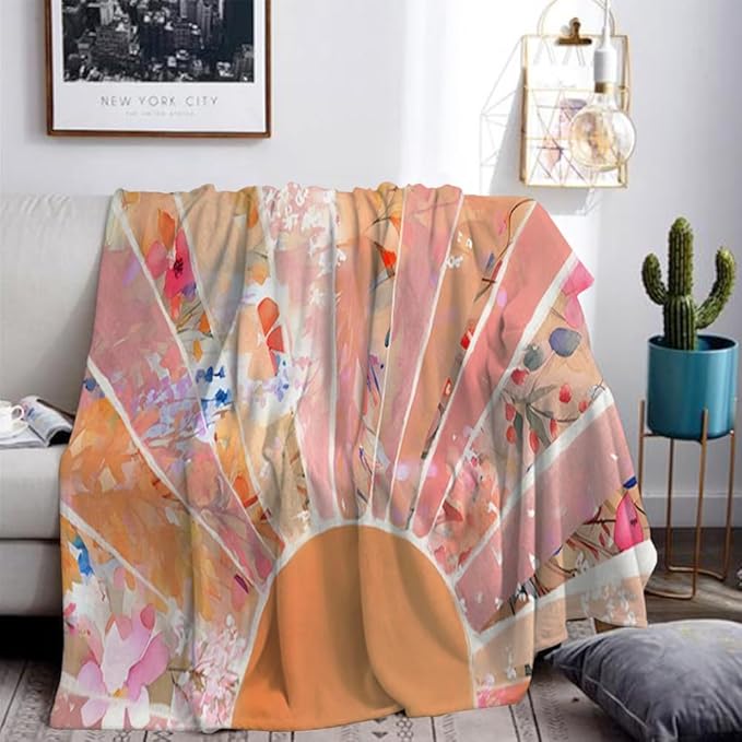 Orange Boho Sun Throw Blanket 70Wx80H Inch Bohemian Minimalist Art Boys Girls Abstract Colorful Flower Aesthetic Blankets Warm Fuzzy Throw Blanket for Sofa Bed Throws Birthday Presents