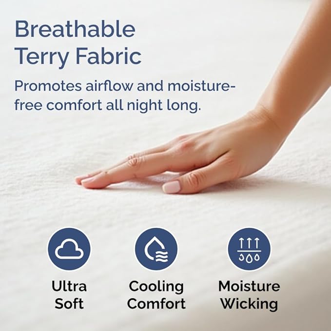 100% Waterproof Mattress Protector Or Your Money Back Queen Size-Premium Fitted Terry Cover - Noiseless, Soft & Cooling - Secure Fit up to 16” Deep Pockets -Machine Washable & Wrinkle-Free - White