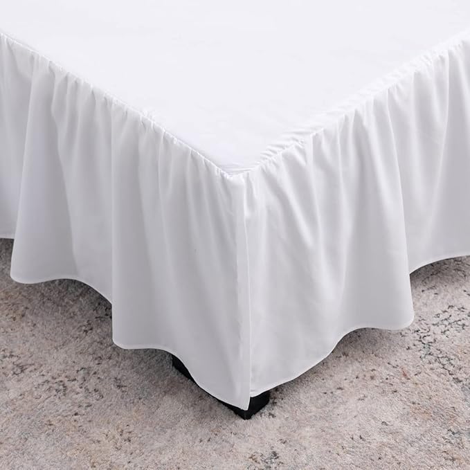 TSUTOMI White Bed Skirt Twin Size Ruffled Bed Skirt with Split Corners, Twin Bed Skirt 12 Inch Drop, Twin Size Bed Skirt White for Ruffled Bed Skirt with Split Corners, Bed Skirt Twin Size