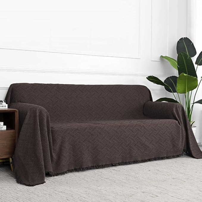 MYSKY HOME Chocolate Geometrical Sofa Covers, Couch Cover for 2 Cushion Couch, Sectional Couch Cover Living Room Sofa Throws Sofa Slipcovers for Pets, & Kids (X-Large, 71" x 118", Chocolate)