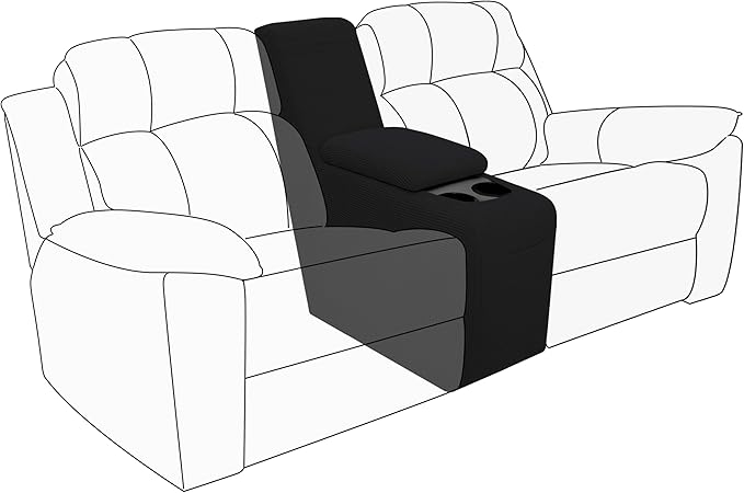 Easy-Going 2-Piece Recliner Console Cover for Reclining Loveseat Covers Stretch Jacquard Middle Console Cover for Recliner Couch and Sofa Black