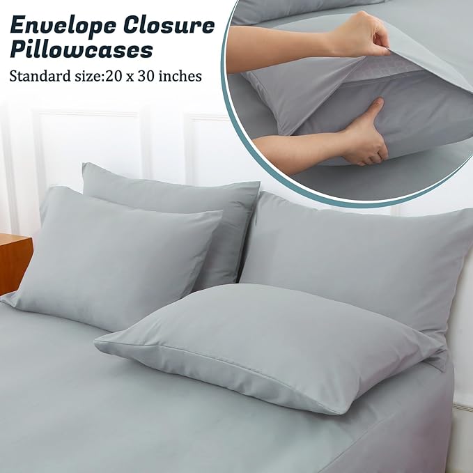 Extra Deep Pocket Full Sheet Set for Air Mattress, 6 Piece Air Bed Sheets Set with 18-24 Inches Depth, Soft & Breathable Inflatable Bed Sheet Set with Flat Sheet, Fitted Sheet and Pillowcases, Grey