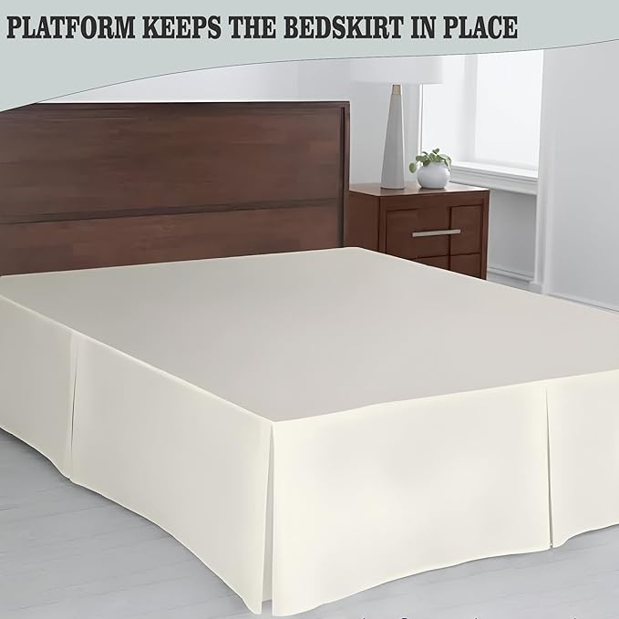 Pleated Bed Skirt Full Size, 18" Drop with Platform Design for Secure Fit, Split Corners, Wrinkle-Resistant Microfiber for Modern Stylish Look, Tailored Bedding for Hotel Luxury - Ivory
