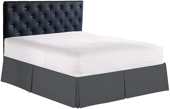 Bed Skirt - 100% Cotton 800 Thread Count Box Pleated Bed Skirt - Luxury Pleated Dust Ruffle, Hotel Quality Modern Bed Skirt, Easy Fit with 12 Inch Tailored Drop, California King, Dark Grey