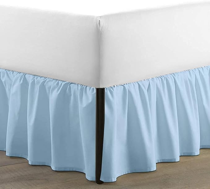 SKY BEDDINGS - Twin Size Ruffled Bed Skirt with Split Corners - 21 Inch Drop Dust Ruffle Bed Skirt with Platform Three Sided Coverage - 100% Microfiber, Light Blue