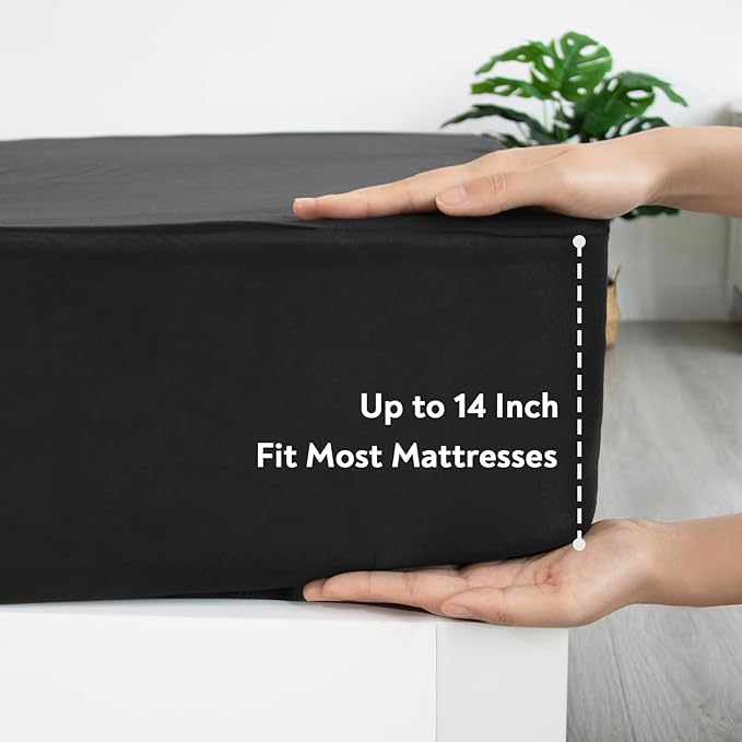 RV Queen Sheets Fitted Only, 60" X 75” Short Queen Sheet for RV Camper, Super Soft & Cozy RV Bed Sheets for RV Bunk with Deep Pocket up to 14", Cooling Jersey Mattress Bottom Sheets, Black