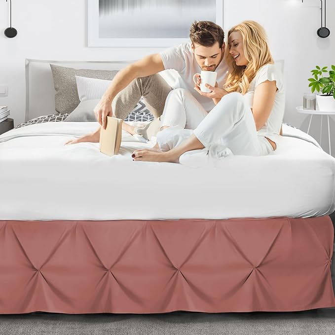 Nestl Pink Clay Bed Skirt King Size, Pinch Pleat King Bed Skirt, 14" Inch Drop King Bedskirt, Hotel Quality Pink Clay Bed Skirts, Premium Microfiber Bedskirt for King Bed, Pink Clay King Bed Skirt