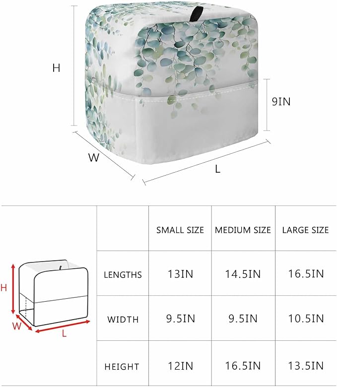 Eucalyptus Leaves Stand Mixer Dust Cover with Storage Pocket & Handles, Fits All Tilt Head & Bowl Lift Spring Botanical Vines Kitchen Appliance Cover Organizer Watercolor Bag Accessories, 6-8 Quart