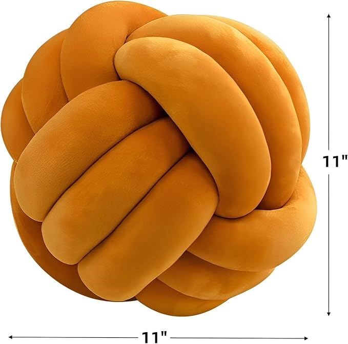 Knot Ball Pillows, Round Throw Pillow Cushion Home Decoration Soft Plush Pillow, Throw Knotted Ball Pillow Handmade Children Room Decoration Round Plush Toy Pillow (Caramel,11"/28cm)
