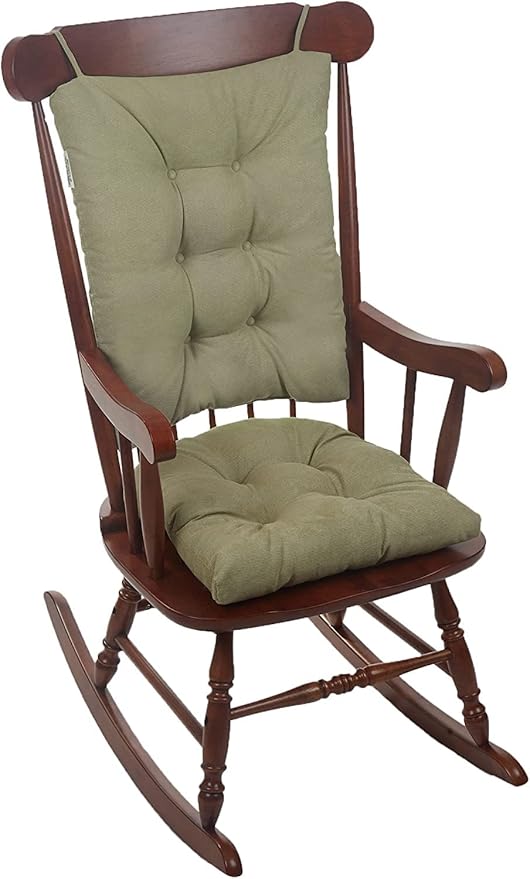 Klear Vu Omega Non-Slip Rocking Chair Cushion Set, Assembled in USA, Thick Padding & Tufted Design, Includes Seat Pad & Back Pillow with Ties, 17x17 Inches, 2-Piece Set, Twillo Thyme