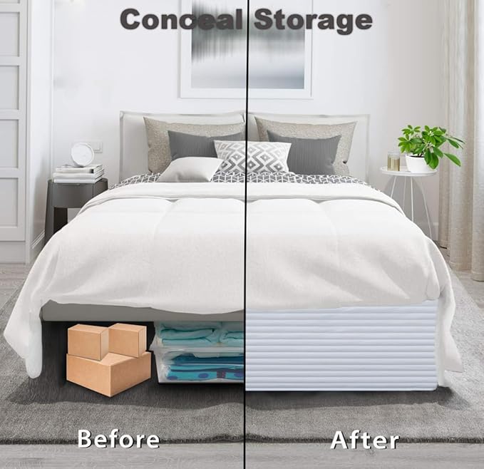 Queen Bed Skirt-Box Spring Cover with 12 Inch Tailored Drop,Wrinkle and Fade Resistant Hotel Wrap Around Bed Skirts,Bed Frame Cover (Horizontal Stripe White, Queen-12 Drop)