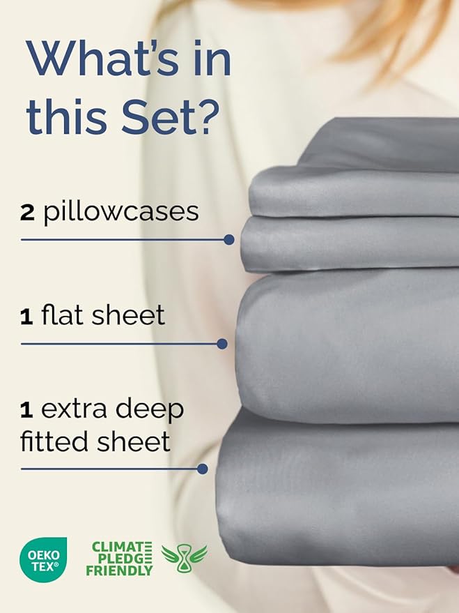 Extra Deep Pocket Queen Sheet Set - 4 Piece Breathable & Cooling Bed Sheets - Hotel Luxury Sheet Set - Soft, Wrinkle Free & Comfy - Easily Fits Extra Deep Mattresses - Deep Pocket Steel Blue Sheets