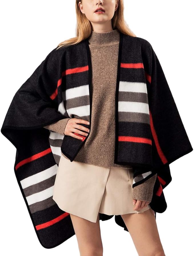 Women's Vintage Pattern Open Front Poncho Cape Shawl Winter Shawl Wraps