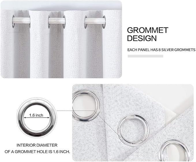 MIULEE Linen Texture Curtains for Bedroom Solid 100% Blackout Thermal Insulated Grayish White Curtains Grommet Room Darkening Curtains/Drapes Decor for Living Room 52x120 Inch (2 Panels)