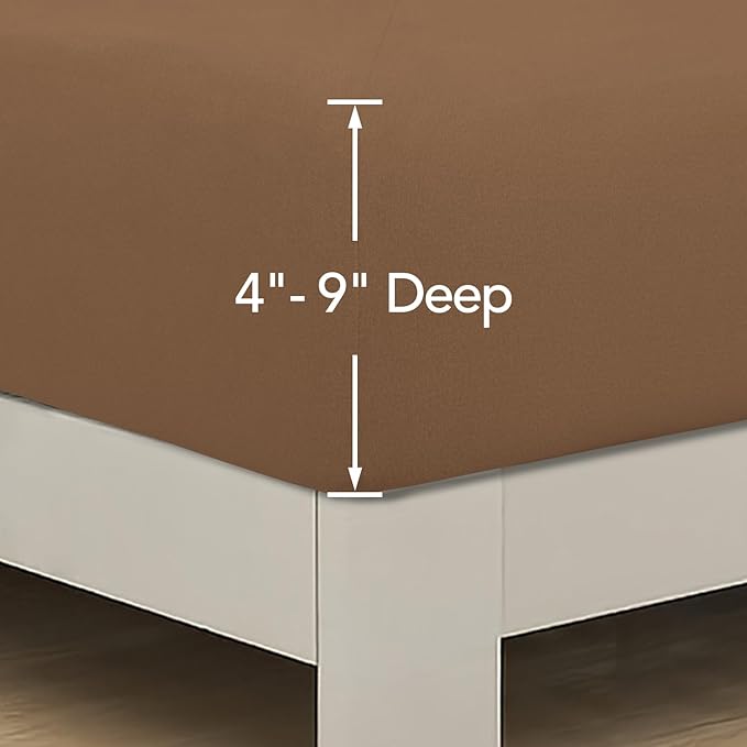 PureFit Stretchy Box Spring Cover Queen - Elastic Fitted Box Spring Wrap Around 4 Sides, Wrinkle & Fading Resistant Fits Queen Size Beds, Brown