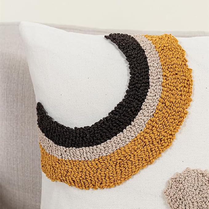 Boho Abstract Tufted Lumbar Pillow Cover 12x 20, Geometric Rainbow Cottagecore Decor Linen Pillow Cushion Case, Neutral Accent Farmhouse Home Decor for Outdoor Couch Bedroom Car Ginger