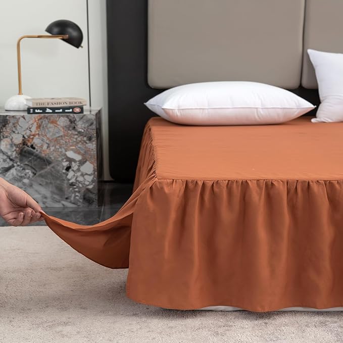 Terracotta Bed Skirt King Size Ruffled Bed Skirt with Split Corners, 12 Inch Drop Dust Ruffle Bed Skirts with Platform, Terracotta
