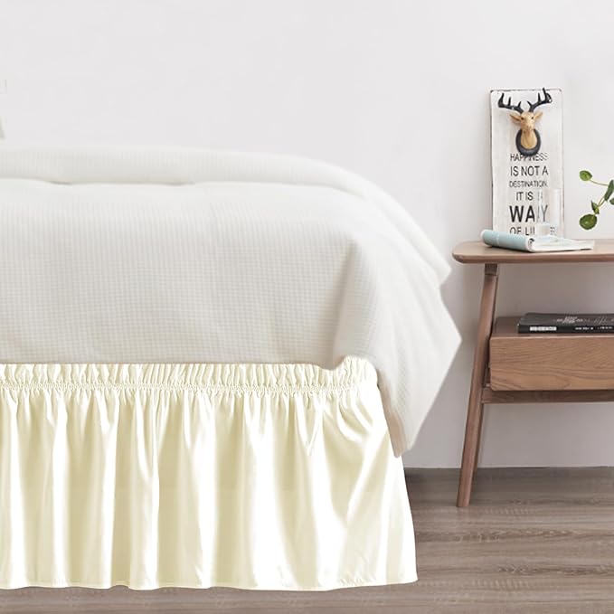 Twin Bed Skirt, Elastic Wrap Around Bed Skirt Twin Size, Bed Skirts for Adjustable Bed, Easy Fit with 18" Drop Length Tailored Drop Dust Ruffle (Light Yellow)